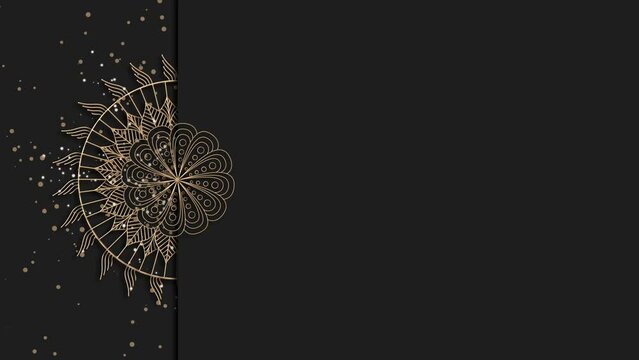 Abstract ornamental digital hand drawn gold mandala ornament on black background. Floral vintage decorative element's oriental pattern.