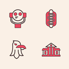 Set White House, Tourist binoculars, Hotdog sandwich and Eagle icon. Vector