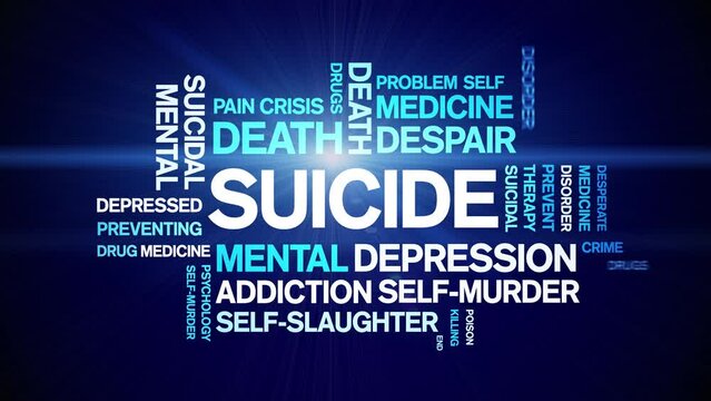 Suicide animated tag word cloud;text design animation kinetic typography seamless loop.
