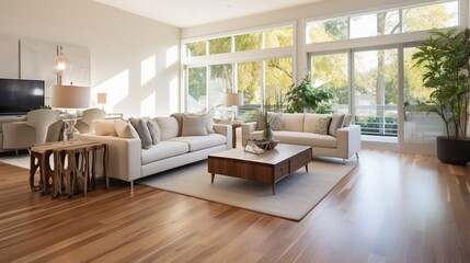 Modern Great Room Interior Featuring Gleaming Hardwood Floors