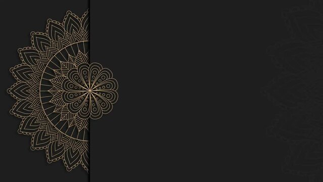 Abstract ornamental digital hand drawn gold mandala ornament on black background. Floral vintage decorative element's oriental pattern.