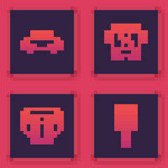 Obraz premium Set line Car, Location with taxi, Bus and Airport. Blue square button. Vector