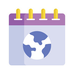 World globe with calendar showing icon of earth day in trendy style
