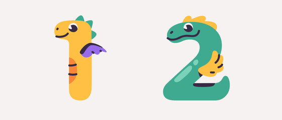 Cute funny monster numbers. Font for kids. Different symbols. Vector illustration eps10. Simple flat style. Bright, colorful cartoon elements. Typography template. Number shapes. Children characters.
