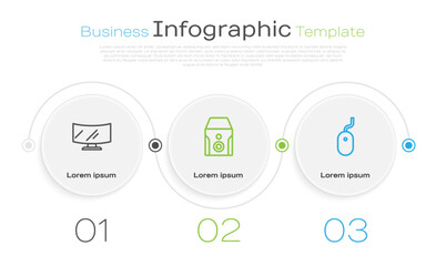 Set line Computer monitor screen, Uninterruptible power supply and mouse. Business infographic template. Vector