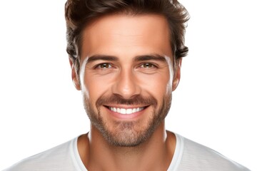 Fototapeta premium A confident and attractive young man in a casual fashion portrait, radiating happiness and positivity.