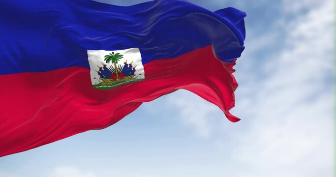 Haiti national flag waving in the wind on a clear day