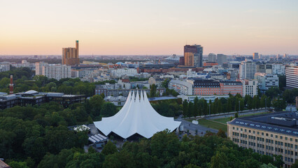 aerial cityscape of Berlin showing tempodrom, Potsdamer Platz 