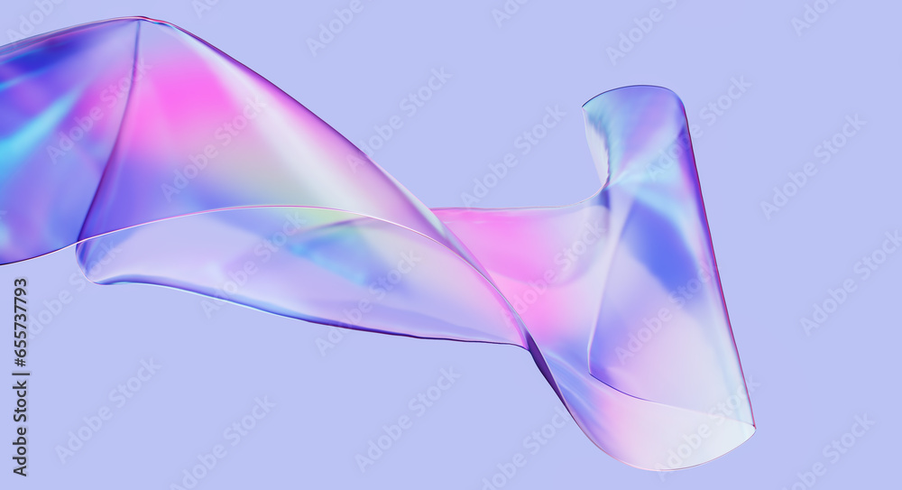 Sticker 3d liquid glass multicolored gradient abstract background. 3d rendering holographic spectrum plastic