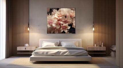 Artistic Beauty in Bed Room: Wall Art Featuring Light Beautiful Flowers