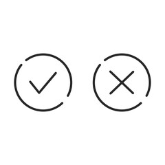 Checkmark / check, x or approve & deny line art vector icon for apps and websites.
