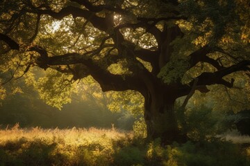 Fototapeta premium A majestic tree standing tall in an open field