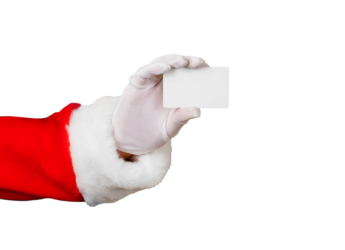 Santa Claus Holding a Blank White Card isolated over transparent background