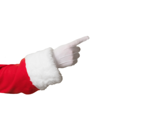 Santa Claus hand presenting your christmas text or product over transparent background