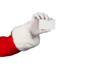 Santa Claus Holding a Blank White Card isolated over transparent background