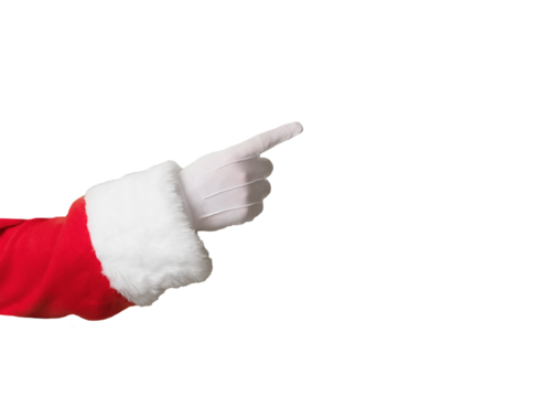 Santa Claus hand presenting your christmas text or product over transparent background