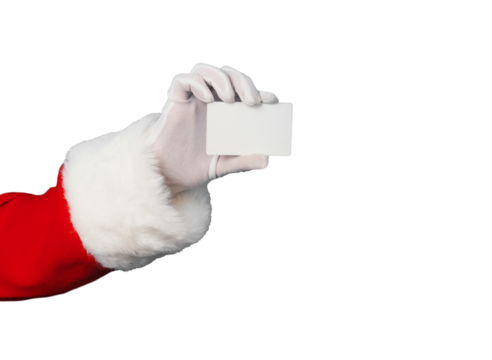 Santa Claus Holding a Blank White Card isolated over transparent background