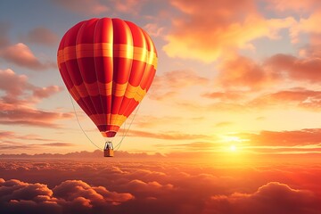 Obraz premium hot air balloon in the sunset evening sky and pure cloud