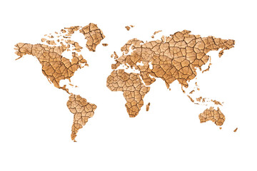Cracked earth with world map. Global warming, climate change concept. Carbon dioxide emission concept