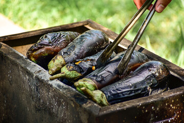 eggplants cooked on a barbecue