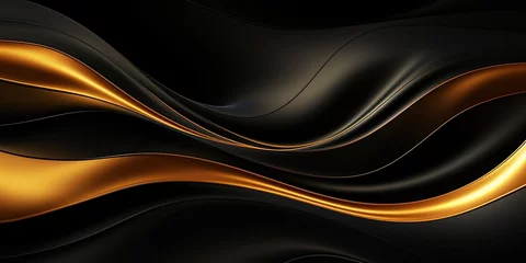Foto op Canvas Abstract black gold luxurious noble waves texture background panorama banner for web design backdrop wallpaper illustration © Илля Вакулко