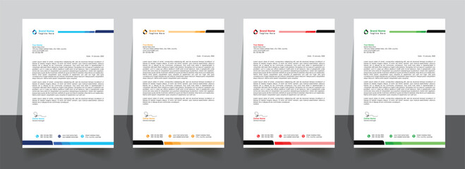corporate modern letterhead bundle design template with red, yellow, blue and  green color.
creative modern letterhead design for your project. Printable size, letterhead, letter head, Business - obrazy, fototapety, plakaty