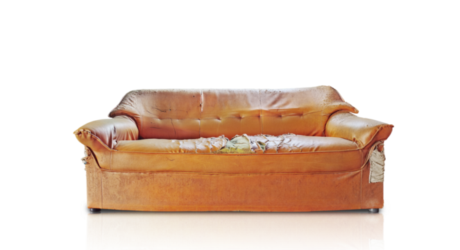 Orange sofa torn  damaged  old PNG transparent