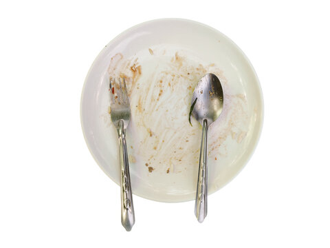 Set of used cutlery and plates PNG transparent