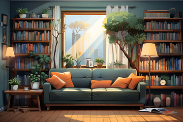 living room interior, room, sofa, furniture, Ai generated 