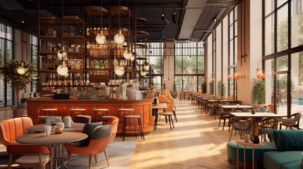 Fototapeta na wymiar 3D Visualization of Restaurant, Cafeteria, and Tea Lounge