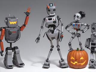 Naklejka premium Robots Celebrating Halloween AI generated