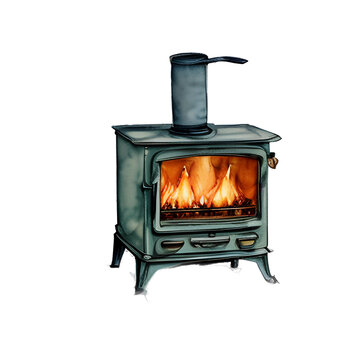 recommend clip art: wood fire stove watercolor illustration isolated transparent background