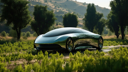 Luxury sports car in the field. Sports car concept.