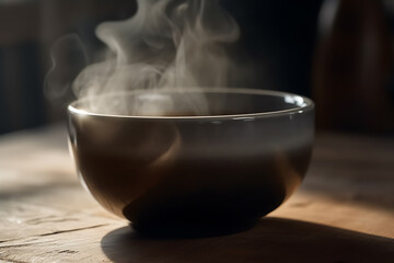 Steam from hot coffee on a black background.