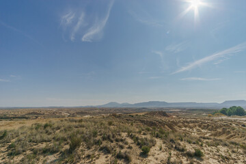 Desert landscape of the arid plateau of the Bardenas Reales, Arguedas, Navarra, Spain