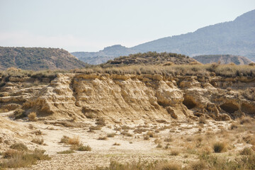 Desert landscape of the arid plateau of the Bardenas Reales, Arguedas, Navarra, Spain