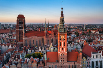 Beautiful architecture of the Main Town of Gdansk at sunset, Poland