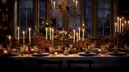 A Picture-Perfect Dinner Table, Adorned with Candles, Awaiting the Arrival of New Year's Evening