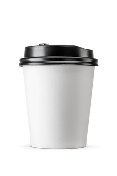 Takeaway paper cup for hot beverages isolated. Transparent PNG image.