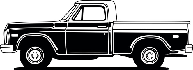 American pick-up truck in black over white