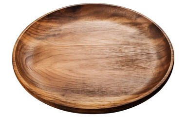 Beautiful Brown Rustic Wooden Plate Isolated on White Transparent Background.
