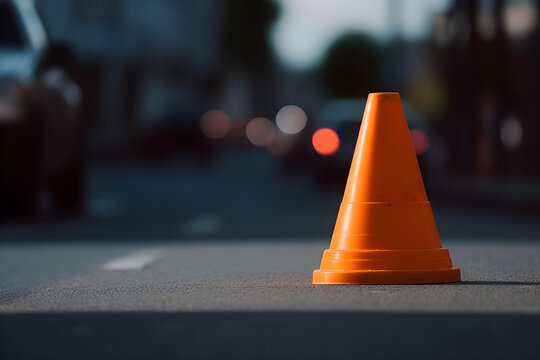 A orange traffic cone on the road. Painting road markings. road works.