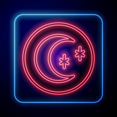 Glowing neon Moon and stars icon isolated on black background. Cloudy night sign. Sleep dreams symbol. Full moon. Night or bed time sign. Vector