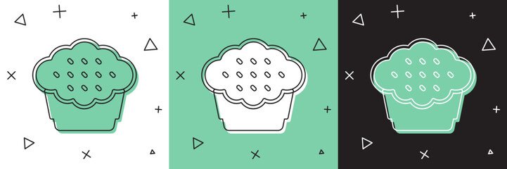 Set Muffin icon isolated on white and green, black background. Vector