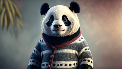 cute panda wearing sweater