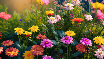 colorful flowers greenery and sunlight