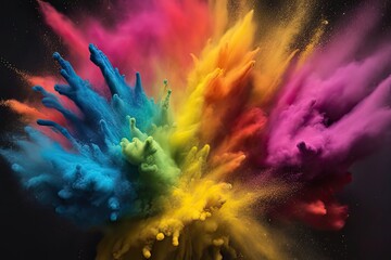 Obraz na płótnie Canvas Vibrant Burst of Rainbow Colored Powder Explosion