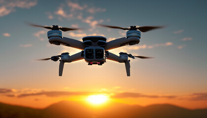 Fototapeta na wymiar Footage of drone flying at sunset