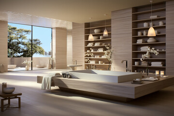 Modern spa and beauty center. Bright cozy bathroom in massage salon - obrazy, fototapety, plakaty