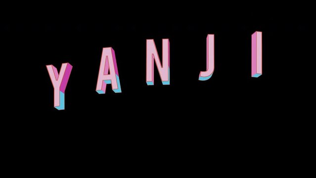 Bright letters jump merrily in the inscription YANJI city. Retro. Alpha channel black. Looped from frame 120 to 240, Alpha BW at the end
